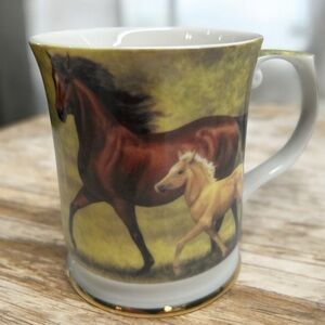 Fine Bone China Mug Hempstead Collection Featuring Mare & Foal Gold Rim Bottom